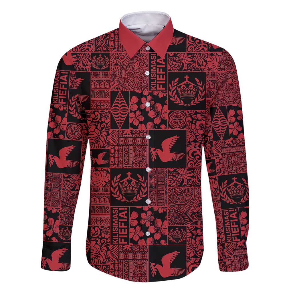 Black Tonga Kilisimasi Fiefia Family Matching Tank Maxi Dress and Hawaiian Shirt Pacific Patchwork Xmas Vibes - Polynesian Pride