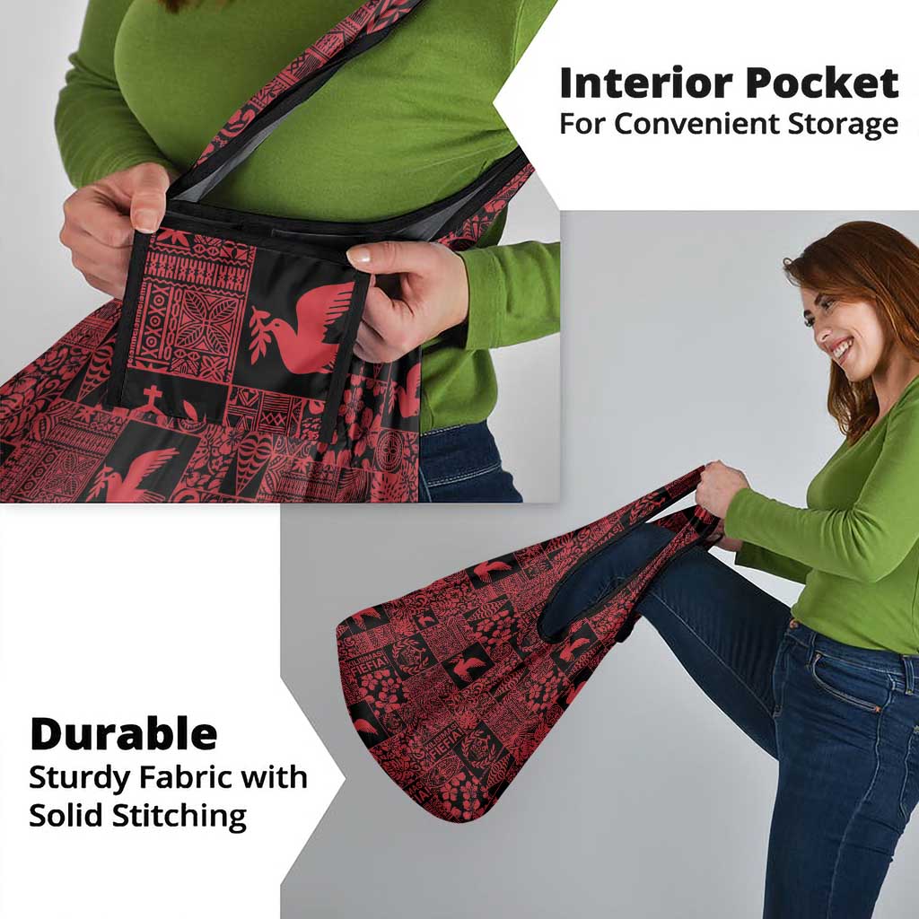 Black Tonga Kilisimasi Fiefia Grocery Bag Pacific Patchwork Xmas Vibes - Polynesian Pride