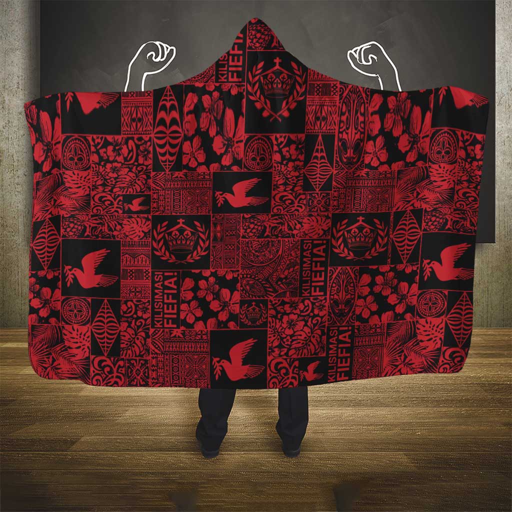 Black Tonga Kilisimasi Fiefia Hooded Blanket Pacific Patchwork Xmas Vibes - Polynesian Pride