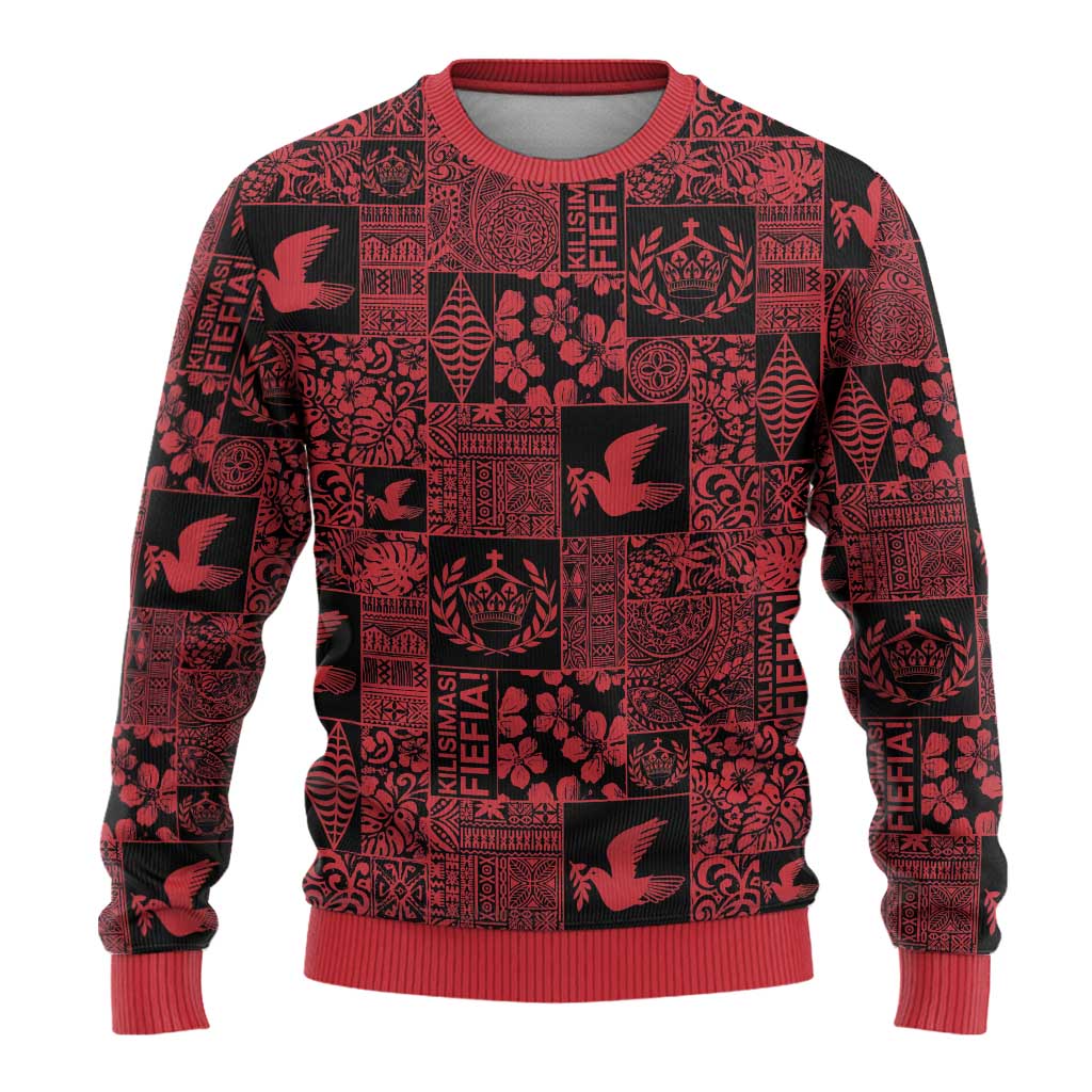 Black Tonga Kilisimasi Fiefia Ugly Christmas Sweater Pacific Patchwork Xmas Vibes - Polynesian Pride