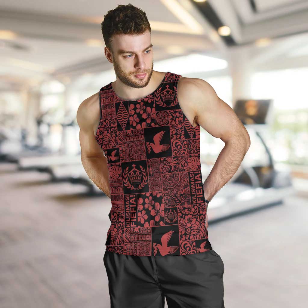 Black Tonga Kilisimasi Fiefia Men Tank Top Pacific Patchwork Xmas Vibes - Polynesian Pride