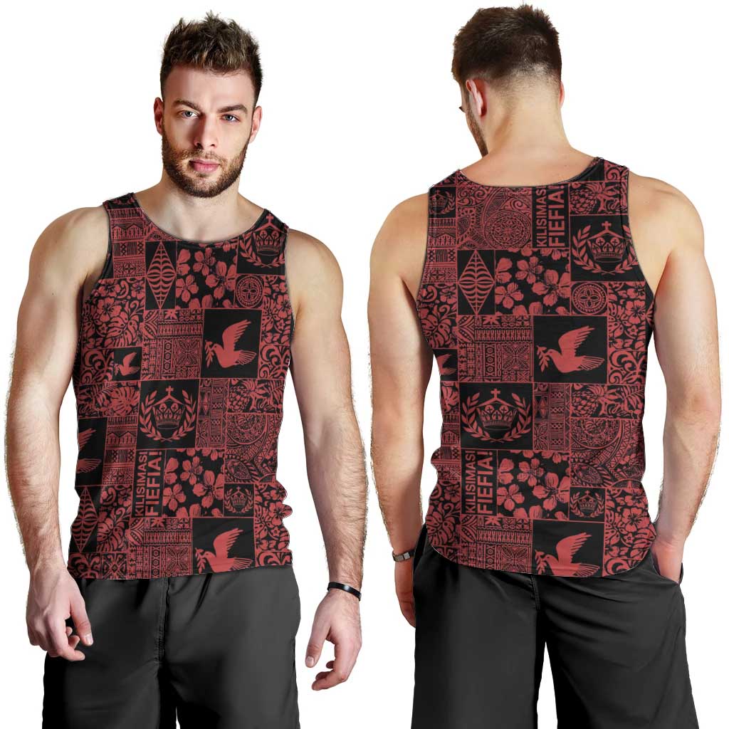 Black Tonga Kilisimasi Fiefia Men Tank Top Pacific Patchwork Xmas Vibes - Polynesian Pride