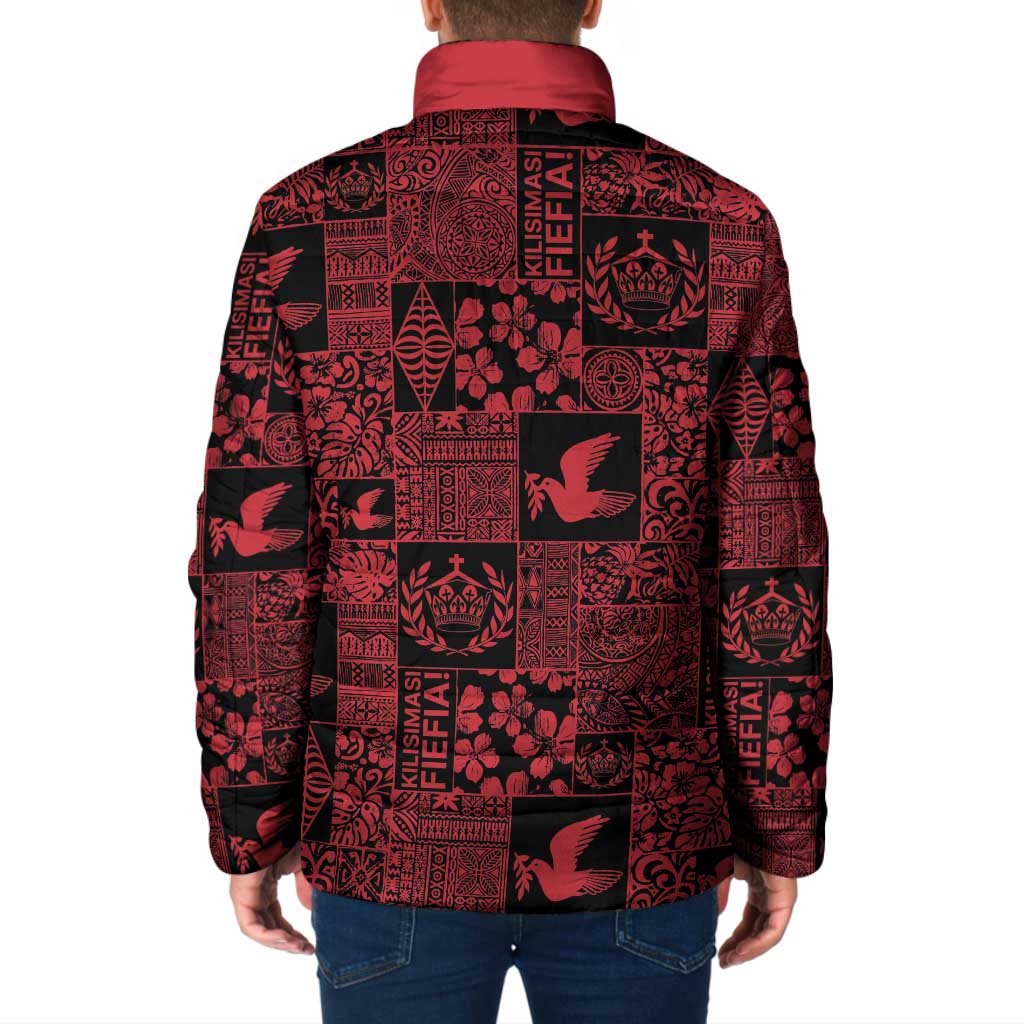 Black Tonga Kilisimasi Fiefia Padded Jacket Pacific Patchwork Xmas Vibes - Polynesian Pride