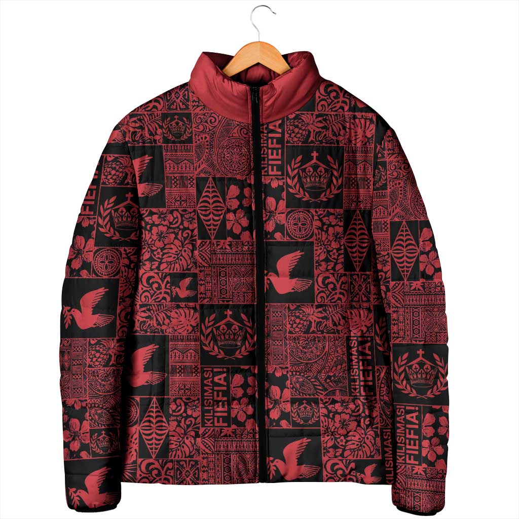 Black Tonga Kilisimasi Fiefia Padded Jacket Pacific Patchwork Xmas Vibes - Polynesian Pride