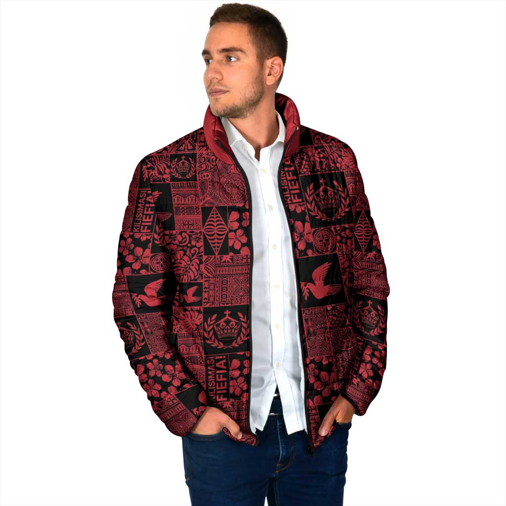 Black Tonga Kilisimasi Fiefia Padded Jacket Pacific Patchwork Xmas Vibes - Polynesian Pride