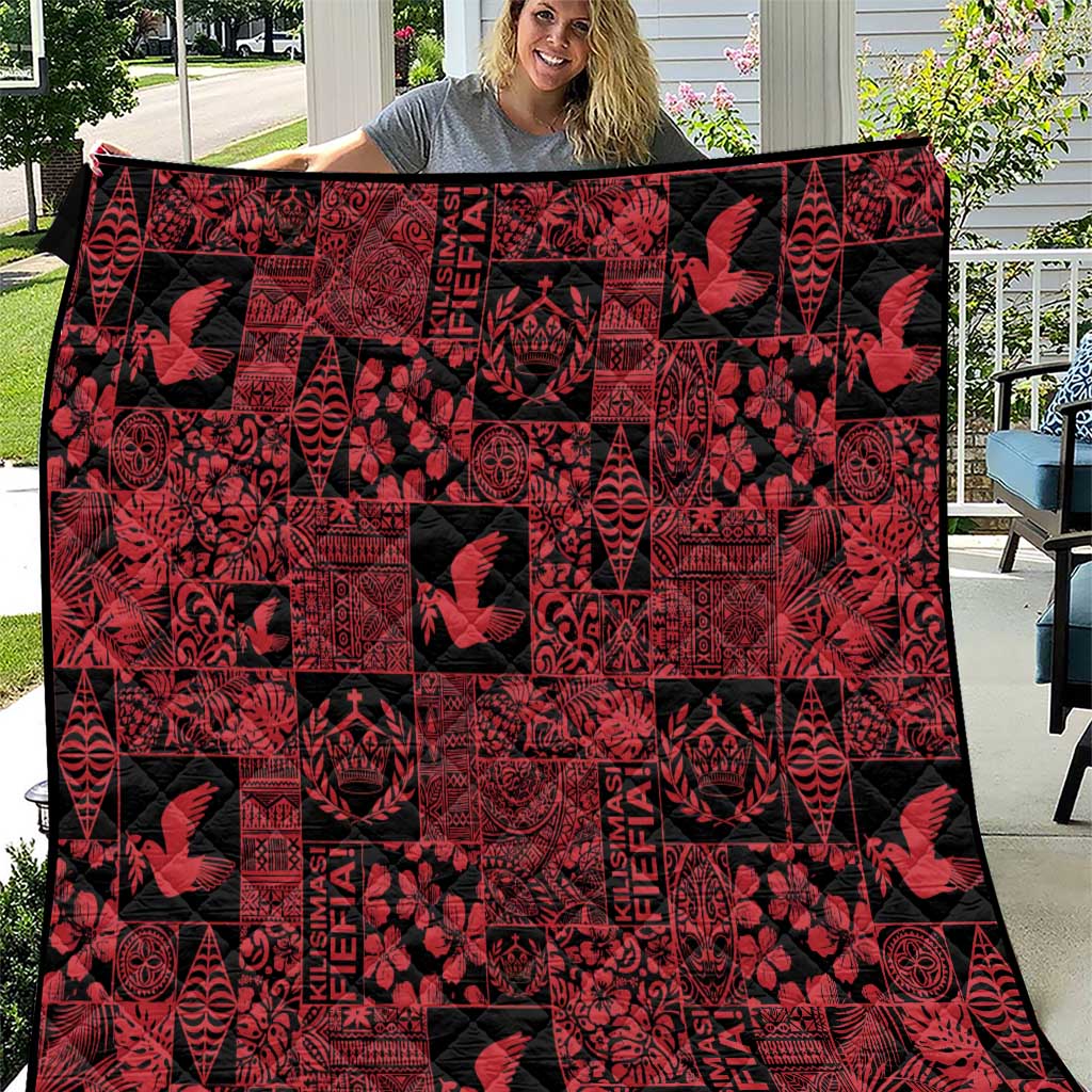 Black Tonga Kilisimasi Fiefia Quilt Pacific Patchwork Xmas Vibes - Polynesian Pride