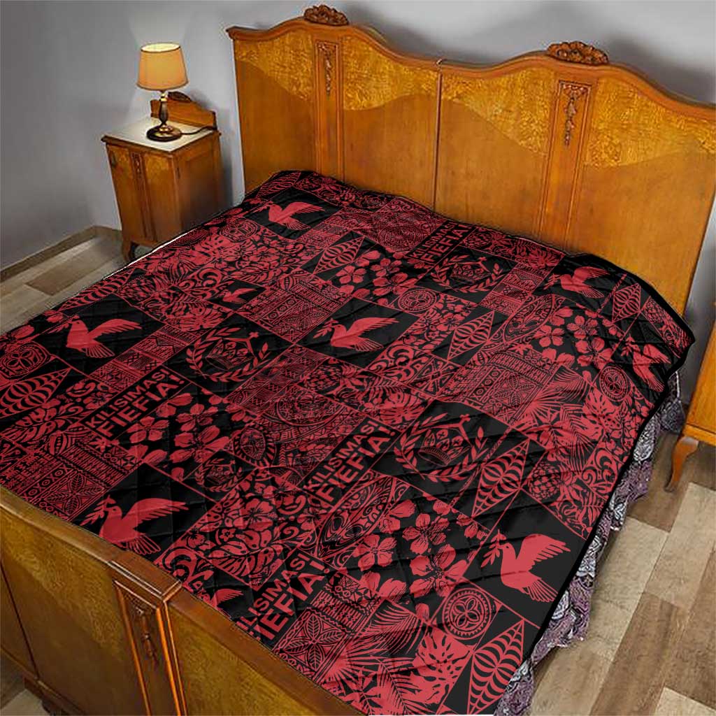 Black Tonga Kilisimasi Fiefia Quilt Pacific Patchwork Xmas Vibes - Polynesian Pride