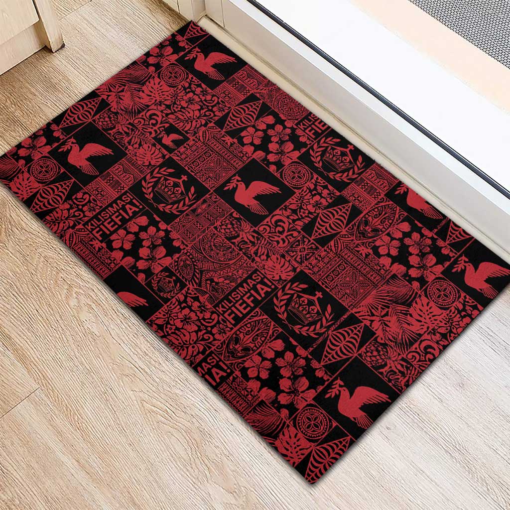 Black Tonga Kilisimasi Fiefia Rubber Doormat Pacific Patchwork Xmas Vibes - Polynesian Pride