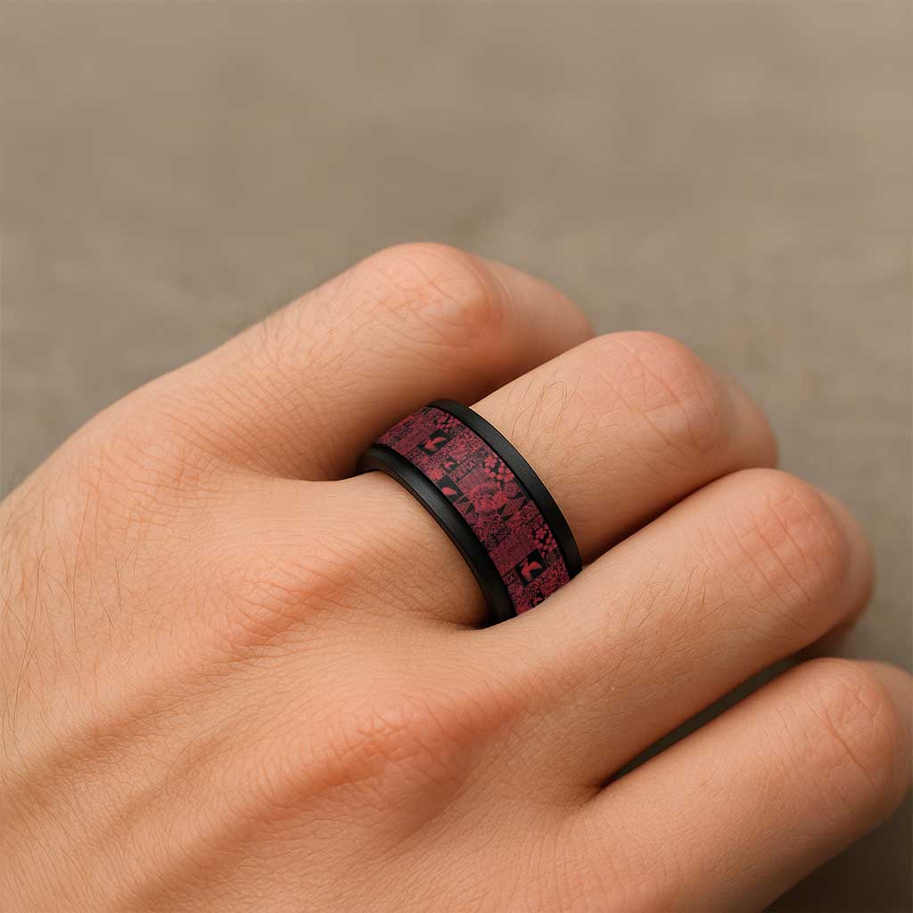 Black Tonga Kilisimasi Fiefia Spinner Ring Pacific Patchwork Xmas Vibes - Polynesian Pride