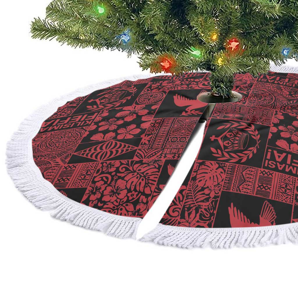 Black Tonga Kilisimasi Fiefia Tree Skirt Pacific Patchwork Xmas Vibes - Polynesian Pride