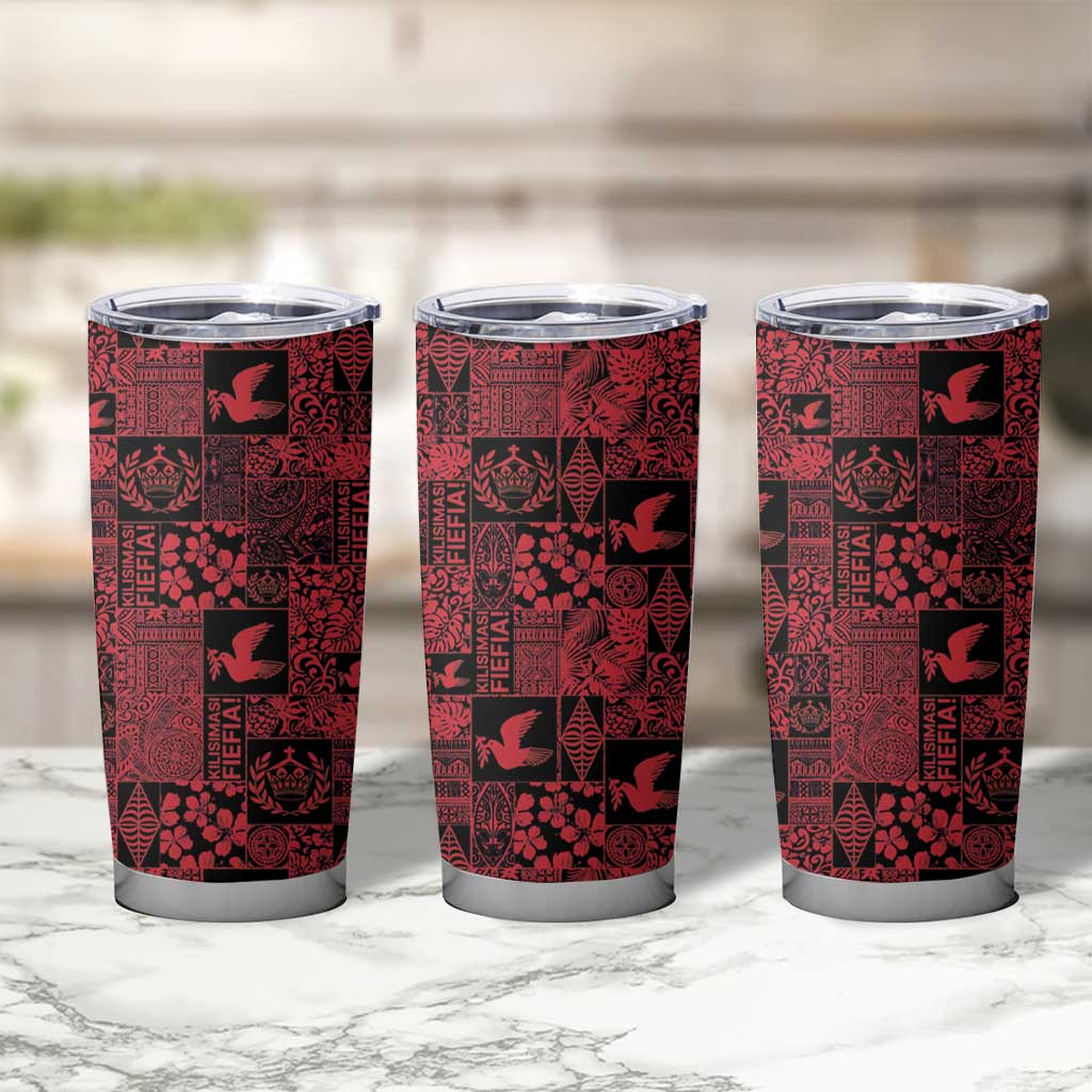 Black Tonga Kilisimasi Fiefia Tumbler Cup Pacific Patchwork Xmas Vibes - Polynesian Pride