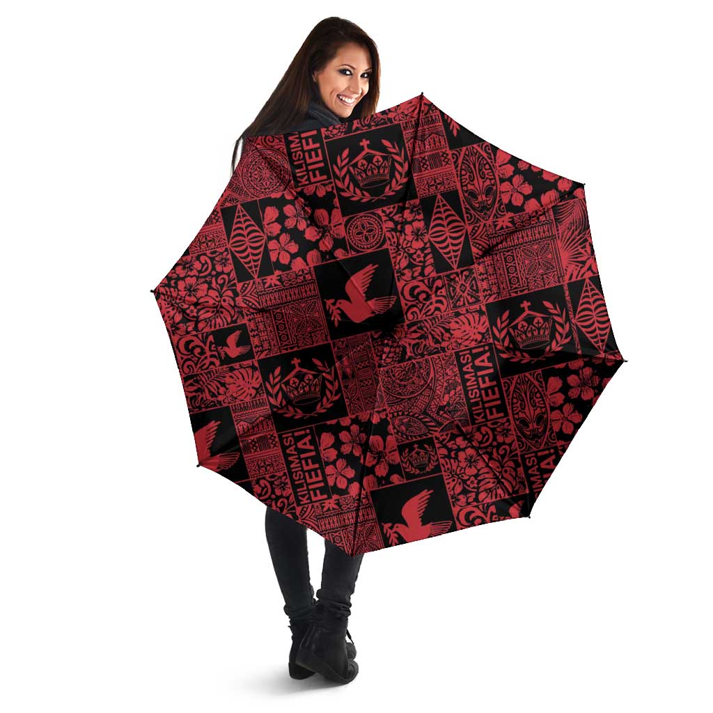 Black Tonga Kilisimasi Fiefia Umbrella Pacific Patchwork Xmas Vibes - Polynesian Pride