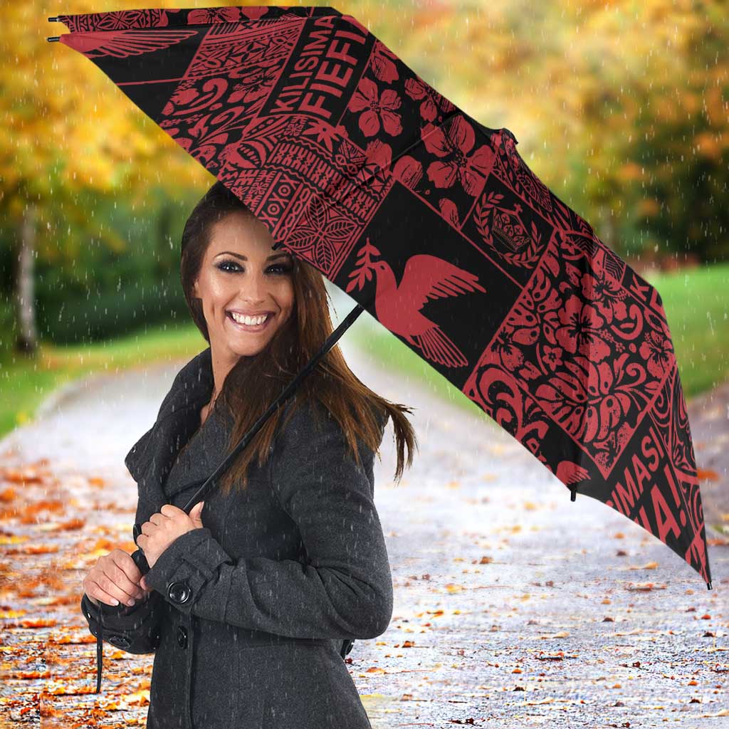 Black Tonga Kilisimasi Fiefia Umbrella Pacific Patchwork Xmas Vibes - Polynesian Pride