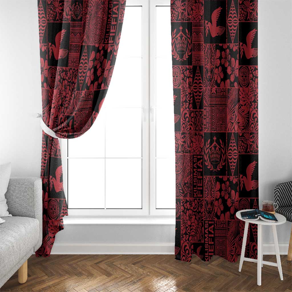 Black Tonga Kilisimasi Fiefia Window Curtain Pacific Patchwork Xmas Vibes - Polynesian Pride
