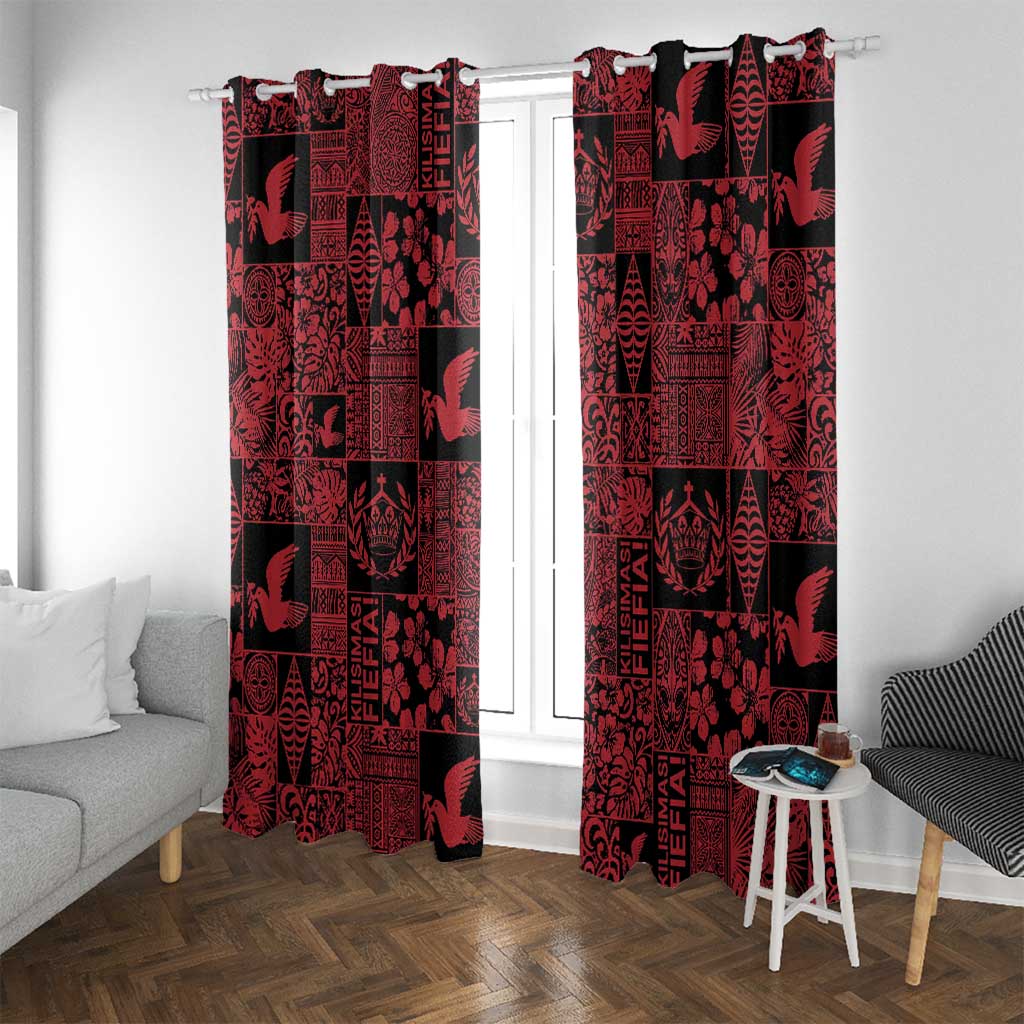 Black Tonga Kilisimasi Fiefia Window Curtain Pacific Patchwork Xmas Vibes - Polynesian Pride