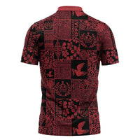Black Tonga Kilisimasi Fiefia Zipper Polo Shirt Pacific Patchwork Xmas Vibes - Polynesian Pride
