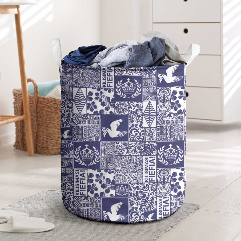 Blue Tonga Kilisimasi Fiefia Laundry Basket Pacific Patchwork Xmas Vibes - Polynesian Pride