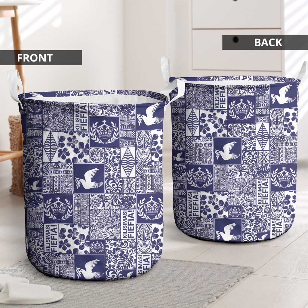 Blue Tonga Kilisimasi Fiefia Laundry Basket Pacific Patchwork Xmas Vibes - Polynesian Pride