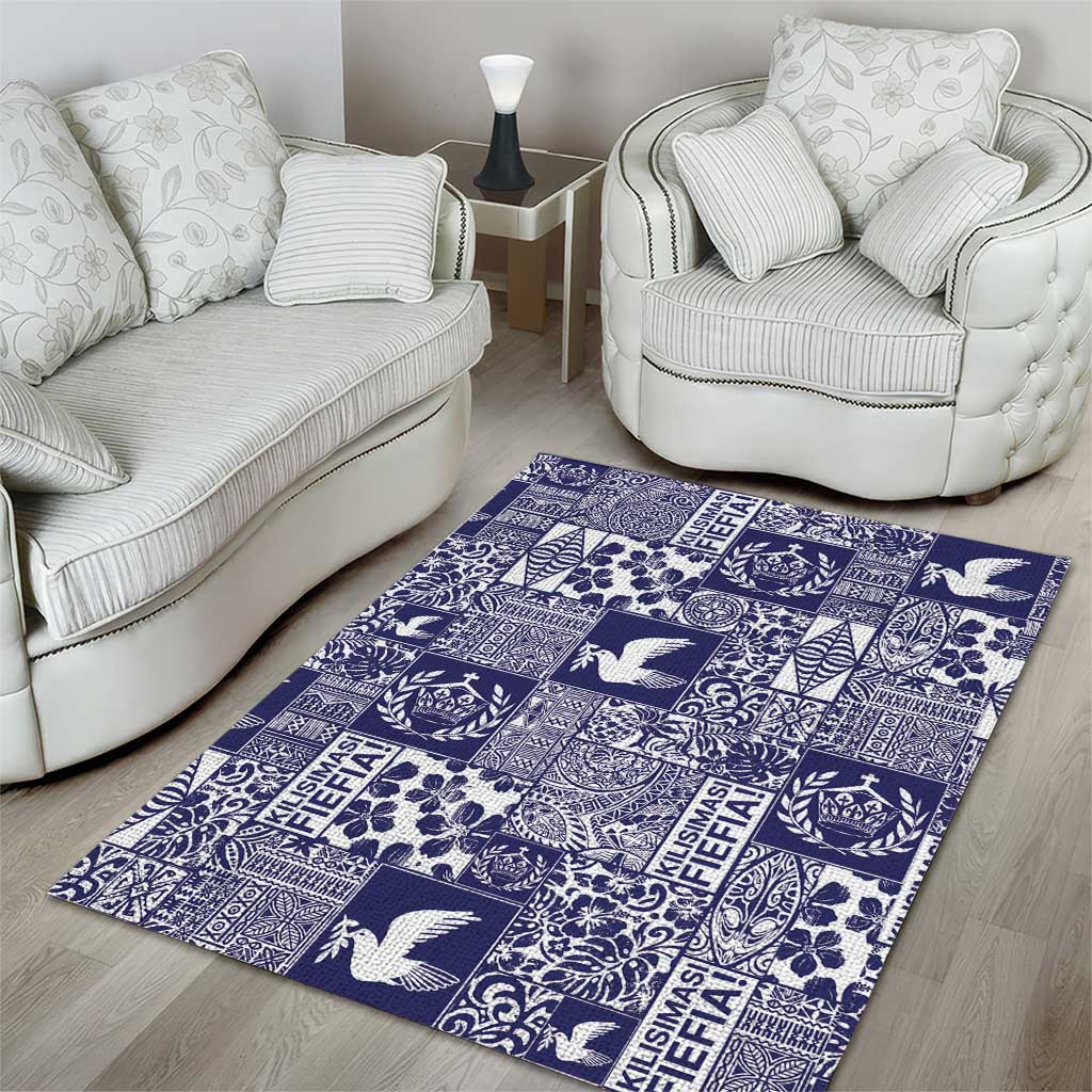 Blue Tonga Kilisimasi Fiefia Area Rug Pacific Patchwork Xmas Vibes - Polynesian Pride