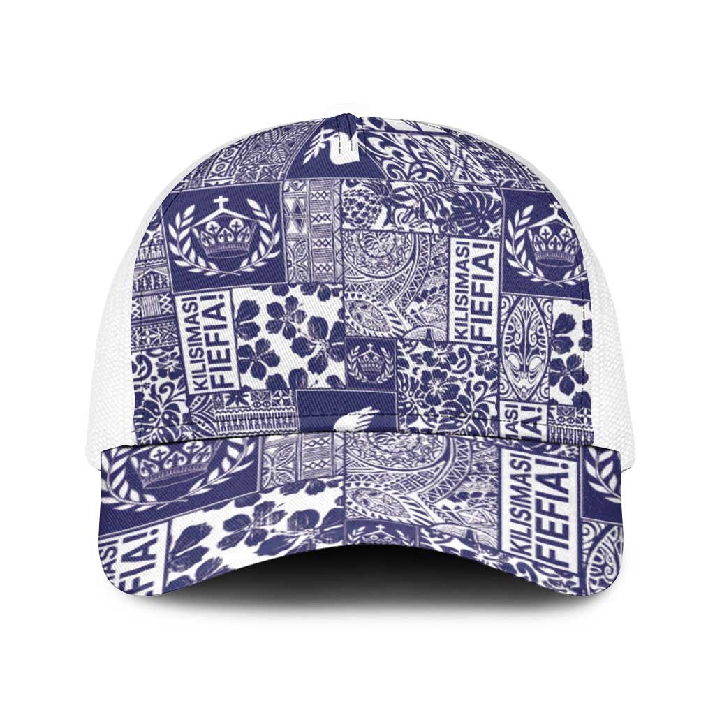 Blue Tonga Kilisimasi Fiefia Baseball Net Cap Pacific Patchwork Xmas Vibes - Polynesian Pride