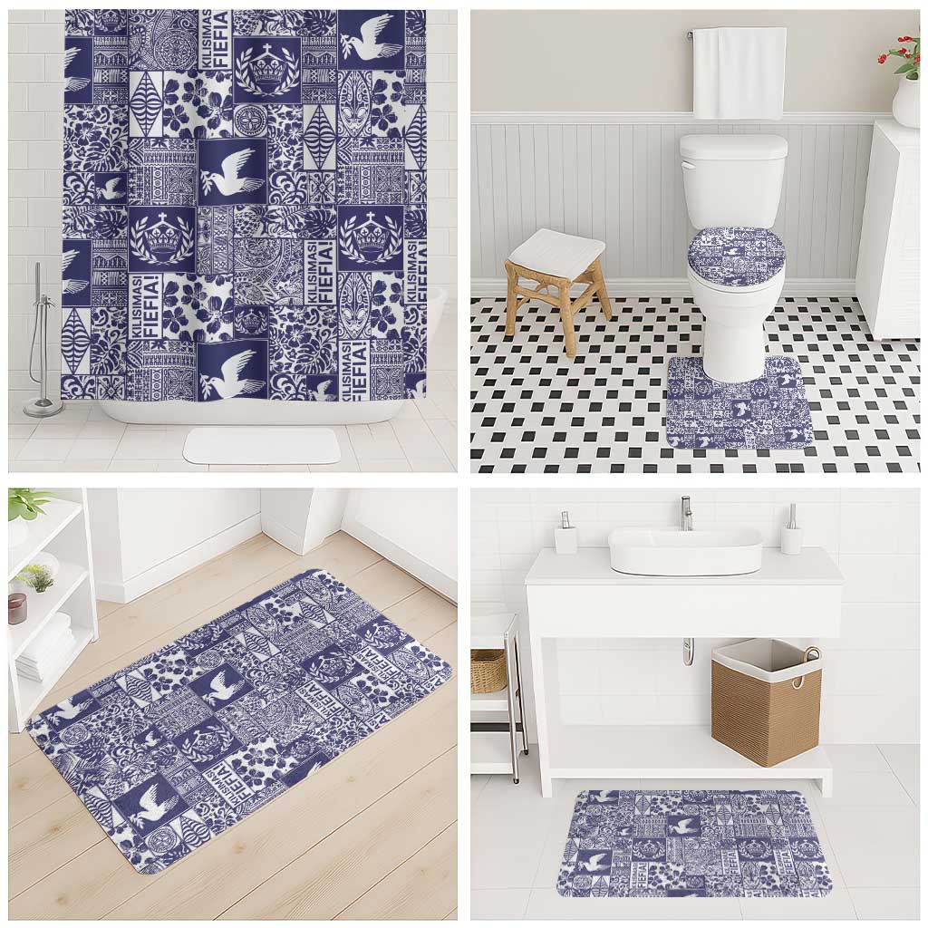 Blue Tonga Kilisimasi Fiefia Bathroom Set Pacific Patchwork Xmas Vibes - Polynesian Pride