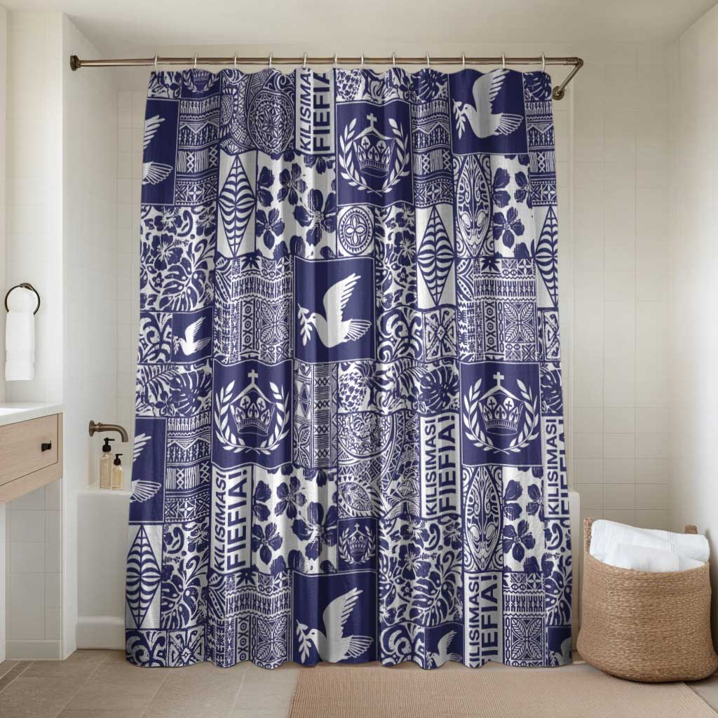 Blue Tonga Kilisimasi Fiefia Bathroom Set Pacific Patchwork Xmas Vibes - Polynesian Pride