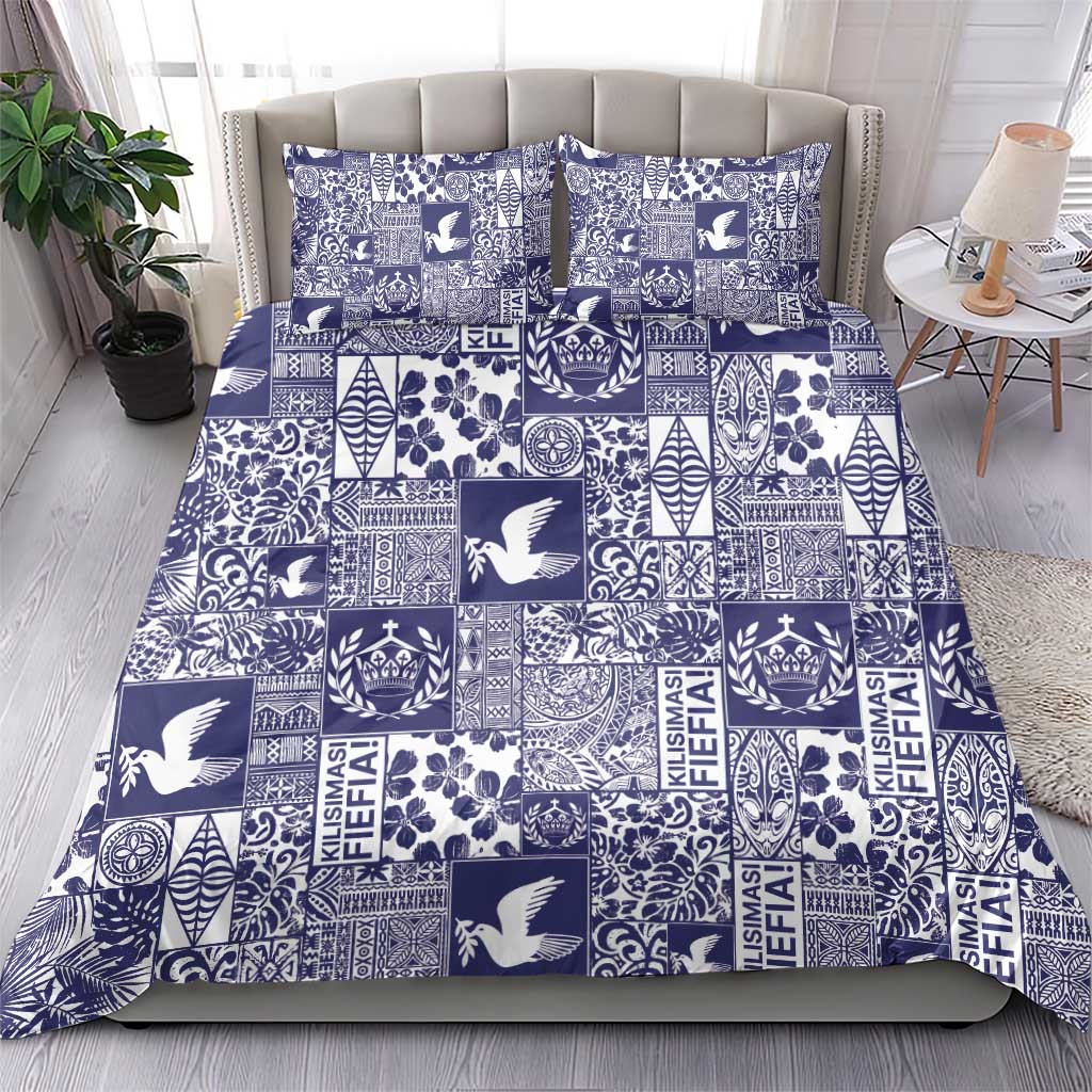 Blue Tonga Kilisimasi Fiefia Bedding Set Pacific Patchwork Xmas Vibes - Polynesian Pride