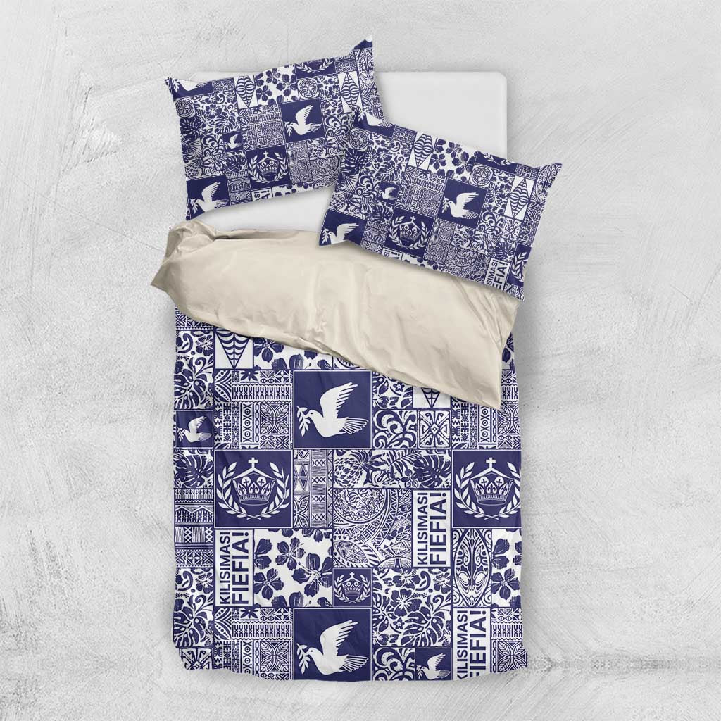Blue Tonga Kilisimasi Fiefia Bedding Set Pacific Patchwork Xmas Vibes - Polynesian Pride