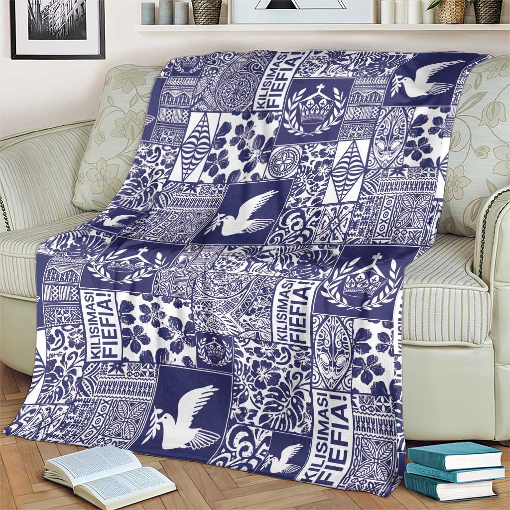 Blue Tonga Kilisimasi Fiefia Blanket Pacific Patchwork Xmas Vibes - Polynesian Pride