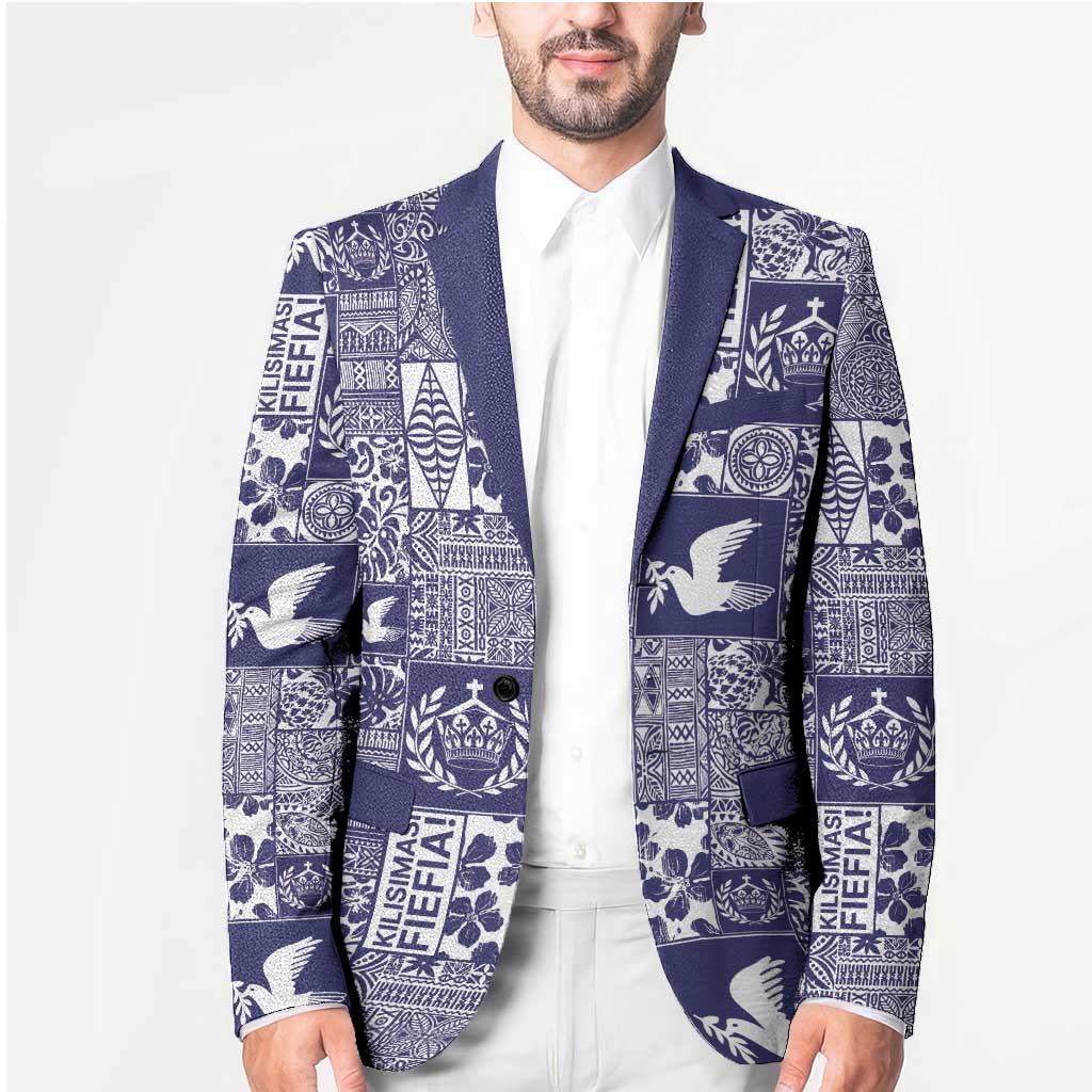 Blue Tonga Kilisimasi Fiefia Blazer Pacific Patchwork Xmas Vibes - Polynesian Pride