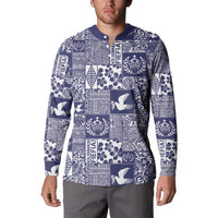 Blue Tonga Kilisimasi Fiefia Button Sweatshirt Pacific Patchwork Xmas Vibes - Polynesian Pride