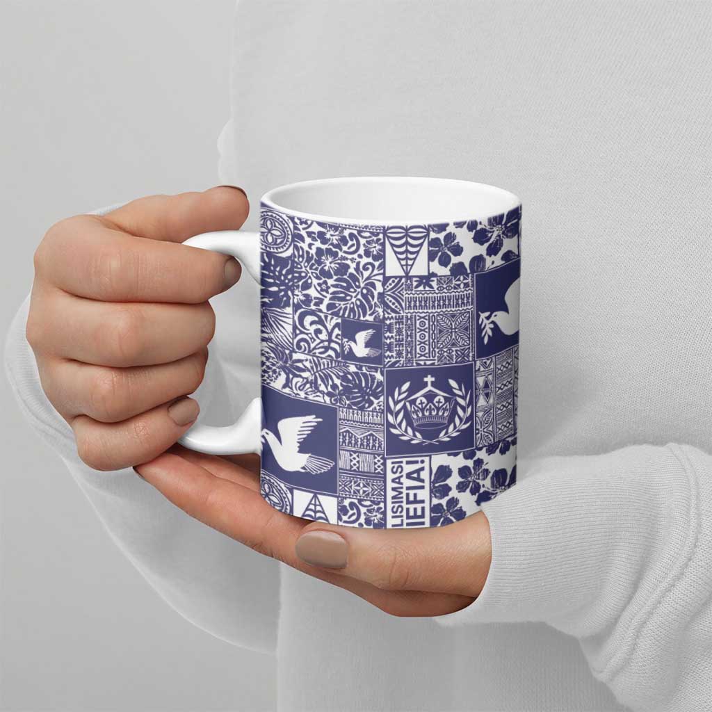 Blue Tonga Kilisimasi Fiefia Ceramic Mug Pacific Patchwork Xmas Vibes - Polynesian Pride