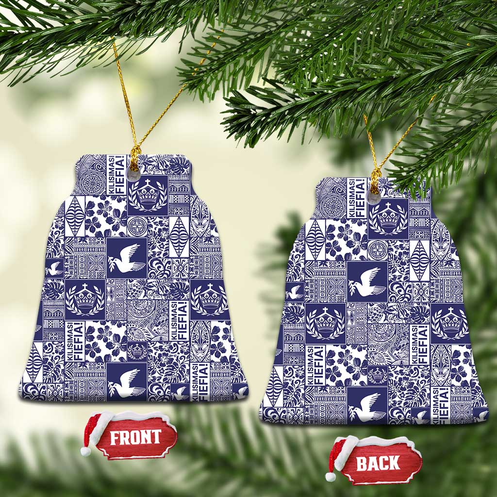 Blue Tonga Kilisimasi Fiefia Ceramic Ornament Pacific Patchwork Xmas Vibes - Polynesian Pride