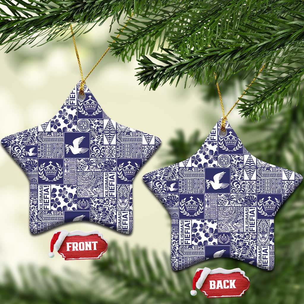 Blue Tonga Kilisimasi Fiefia Ceramic Ornament Pacific Patchwork Xmas Vibes - Polynesian Pride