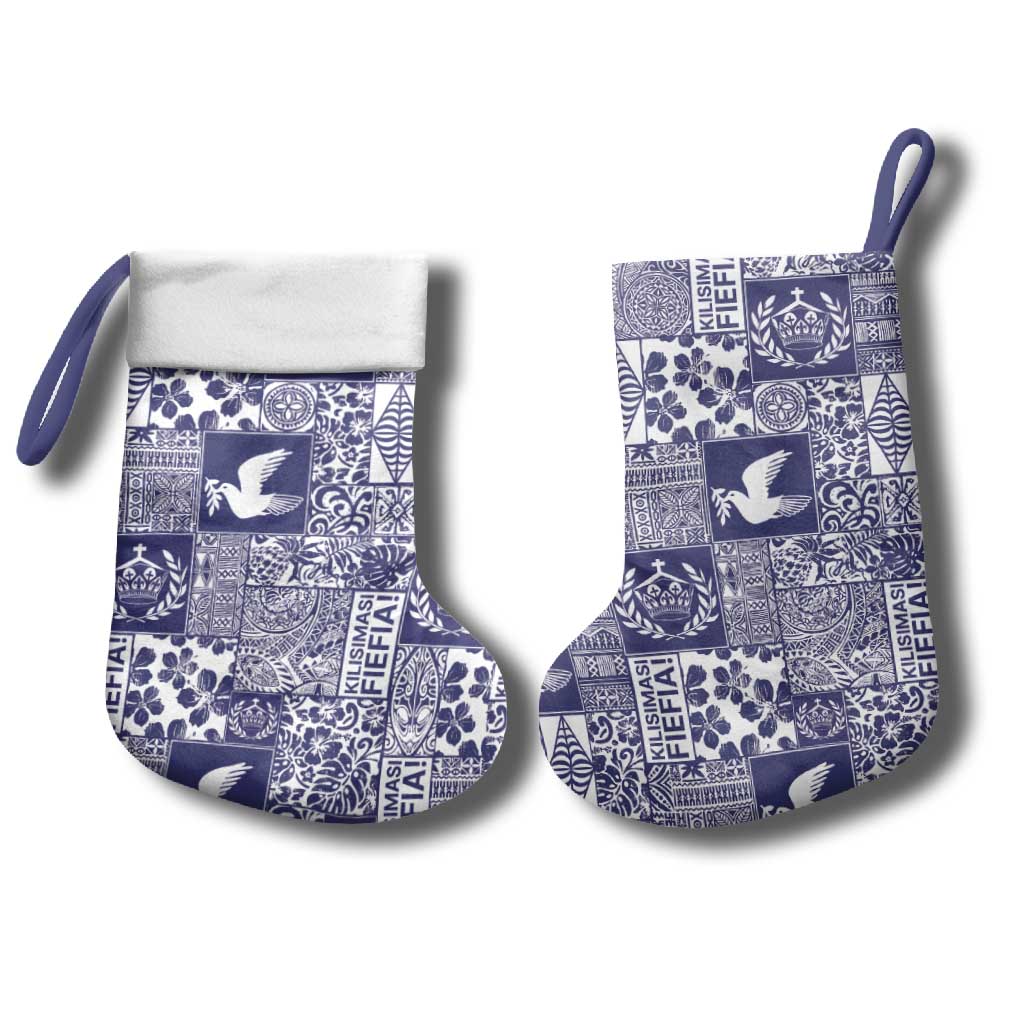 Blue Tonga Kilisimasi Fiefia Christmas Stocking Pacific Patchwork Xmas Vibes - Polynesian Pride