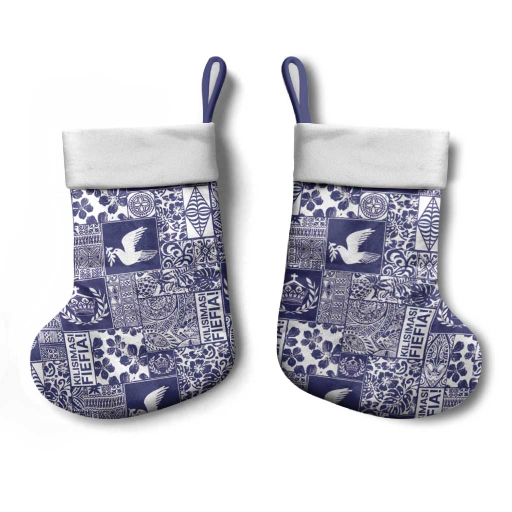 Blue Tonga Kilisimasi Fiefia Christmas Stocking Pacific Patchwork Xmas Vibes - Polynesian Pride