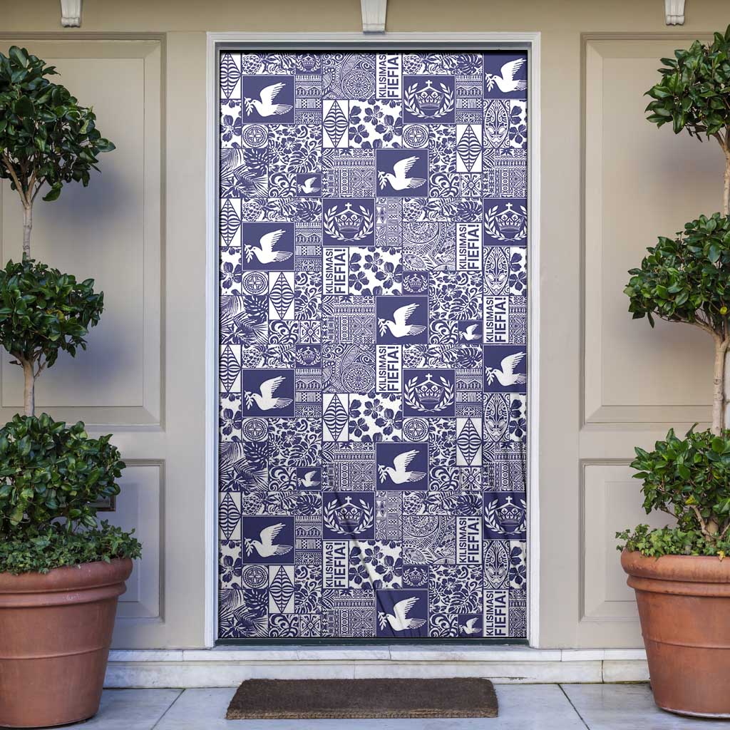 Blue Tonga Kilisimasi Fiefia Door Cover Pacific Patchwork Xmas Vibes - Polynesian Pride