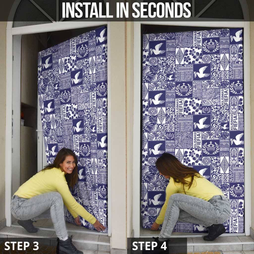 Blue Tonga Kilisimasi Fiefia Door Cover Pacific Patchwork Xmas Vibes - Polynesian Pride