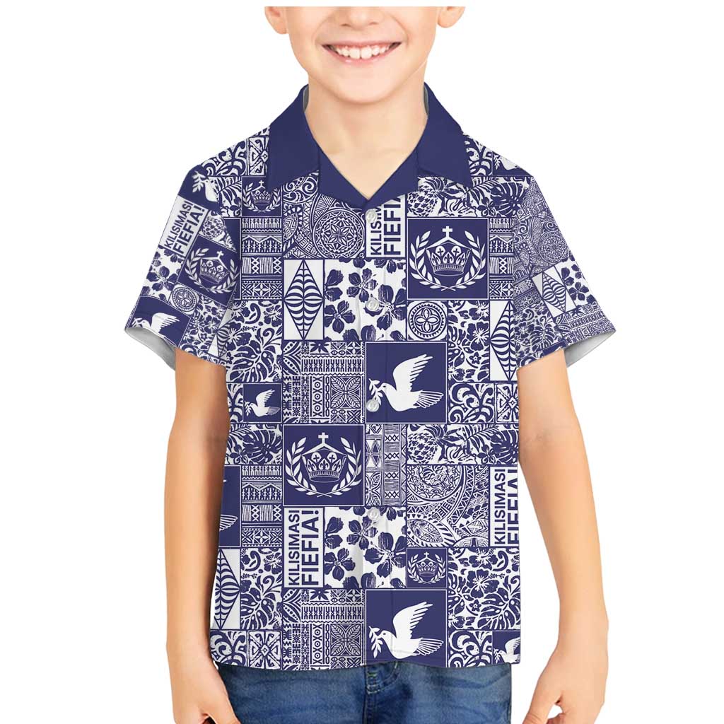 Blue Tonga Kilisimasi Fiefia Family Matching Mermaid Dress and Hawaiian Shirt Pacific Patchwork Xmas Vibes - Polynesian Pride