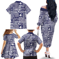 Blue Tonga Kilisimasi Fiefia Family Matching Off The Shoulder Long Sleeve Dress and Hawaiian Shirt Pacific Patchwork Xmas Vibes - Polynesian Pride