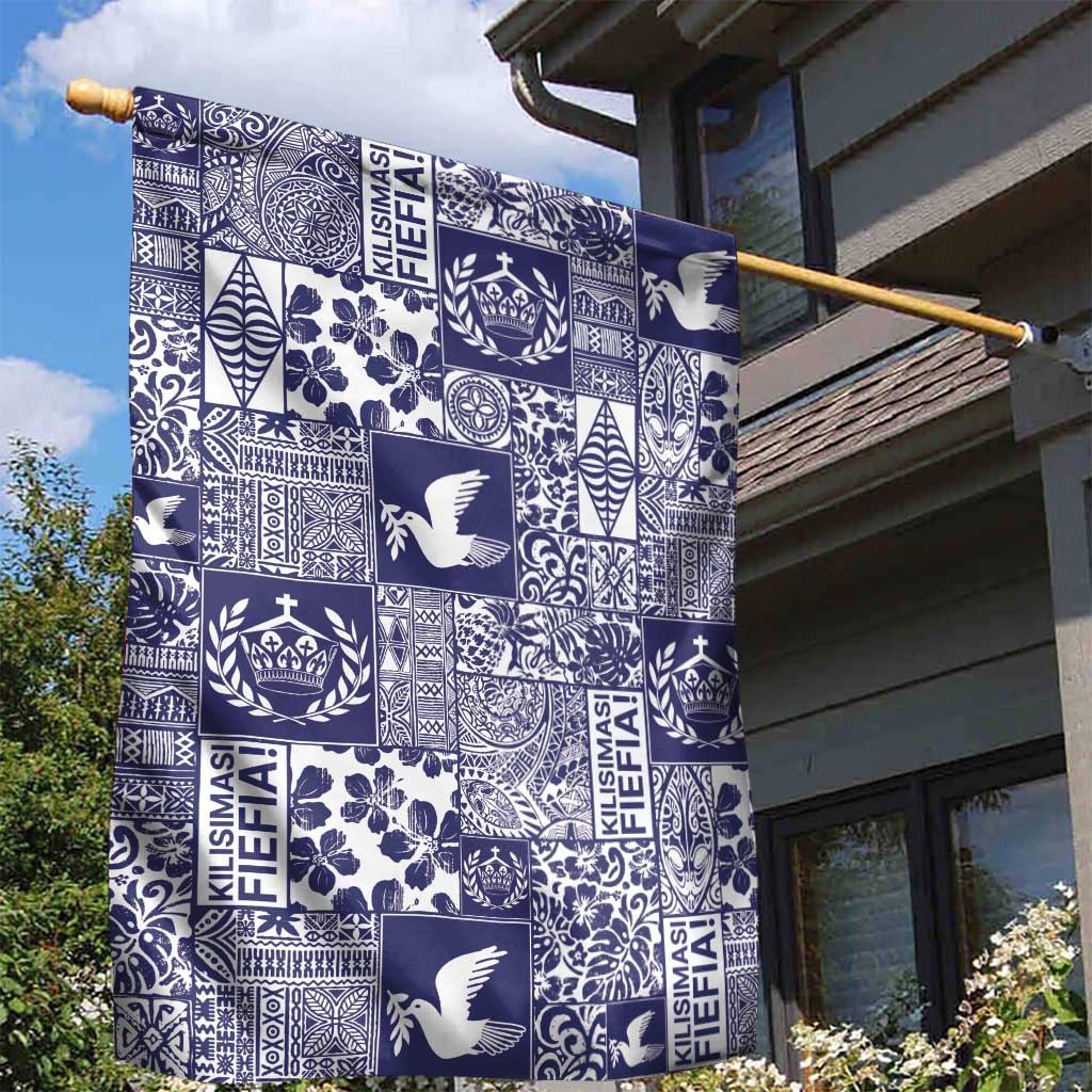 Blue Tonga Kilisimasi Fiefia Garden Flag Pacific Patchwork Xmas Vibes - Polynesian Pride