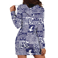 Blue Tonga Kilisimasi Fiefia Hoodie Dress Pacific Patchwork Xmas Vibes - Polynesian Pride