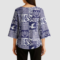Blue Tonga Kilisimasi Fiefia Kimono Sleeve Blouse Pacific Patchwork Xmas Vibes - Polynesian Pride