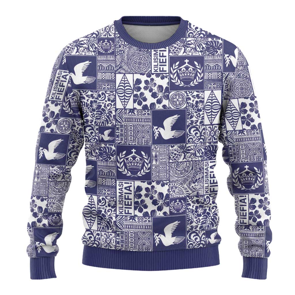 Blue Tonga Kilisimasi Fiefia Ugly Christmas Sweater Pacific Patchwork Xmas Vibes - Polynesian Pride