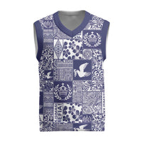 Blue Tonga Kilisimasi Fiefia Christmas Knitted V-Neck Vest Pacific Patchwork Xmas Vibes - Polynesian Pride