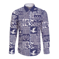 Blue Tonga Kilisimasi Fiefia Long Sleeve Button Shirt Pacific Patchwork Xmas Vibes - Polynesian Pride