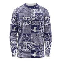 Blue Tonga Kilisimasi Fiefia Long Sleeve Shirt Pacific Patchwork Xmas Vibes - Polynesian Pride