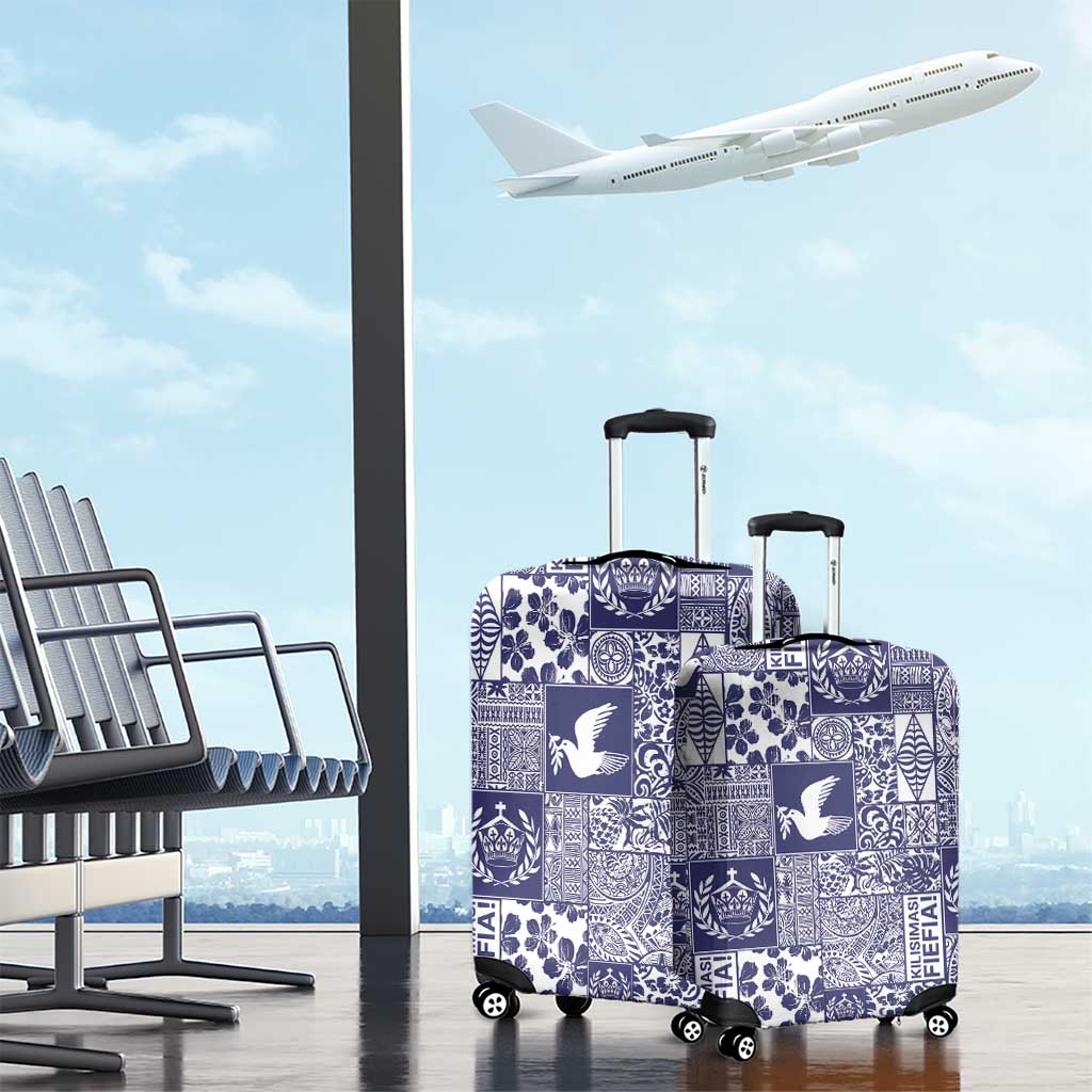 Blue Tonga Kilisimasi Fiefia Luggage Cover Pacific Patchwork Xmas Vibes - Polynesian Pride
