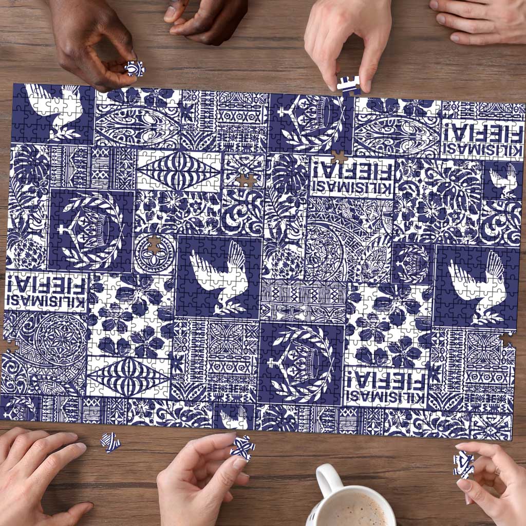 Blue Tonga Kilisimasi Fiefia Puzzle Pacific Patchwork Xmas Vibes - Polynesian Pride