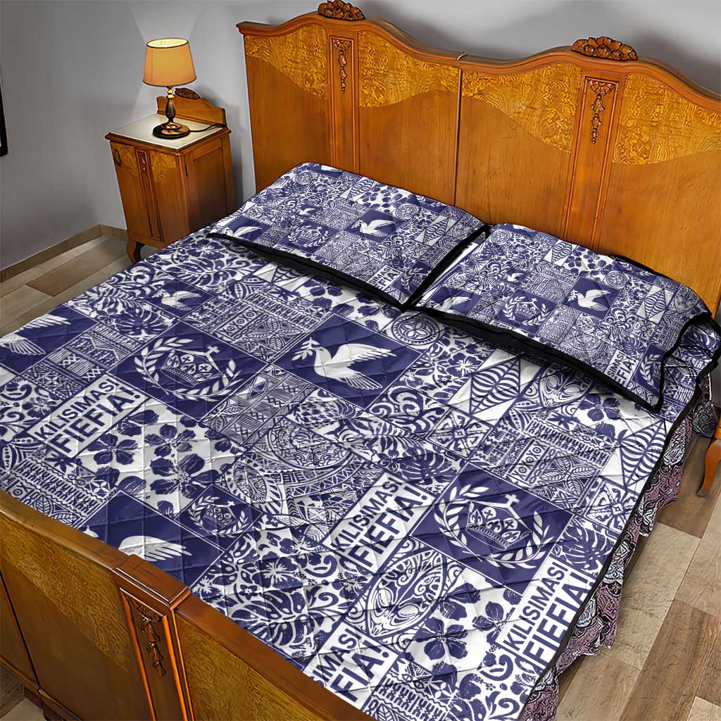 Blue Tonga Kilisimasi Fiefia Quilt Bed Set Pacific Patchwork Xmas Vibes - Polynesian Pride